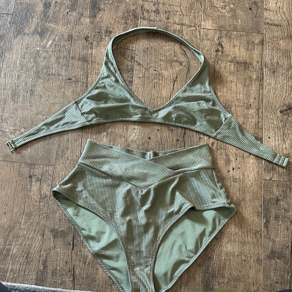 Aerie Olive Green Ribbed Bikini Set
